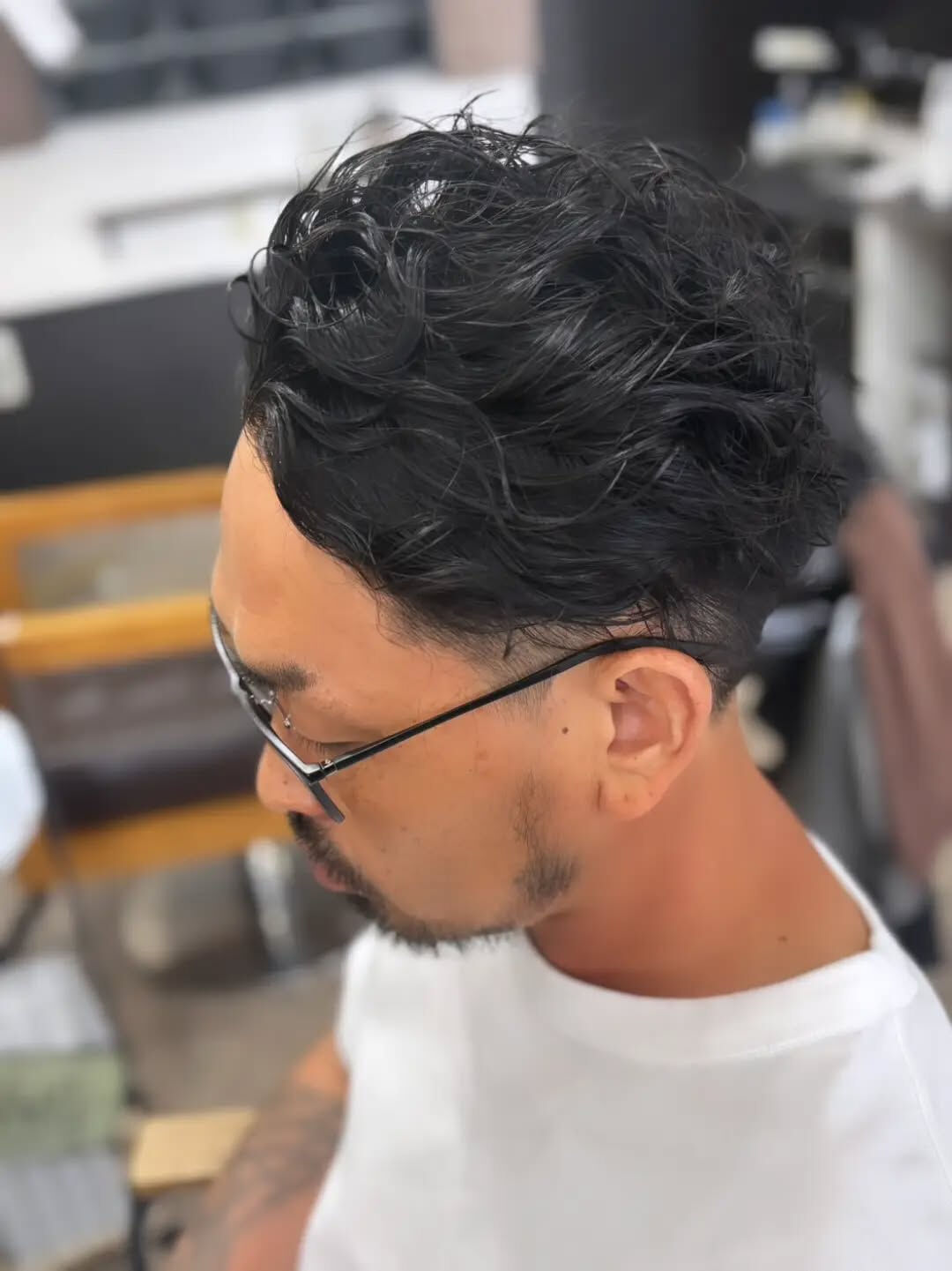 スパイラパーマかけてバックに流してスタイリング🌀